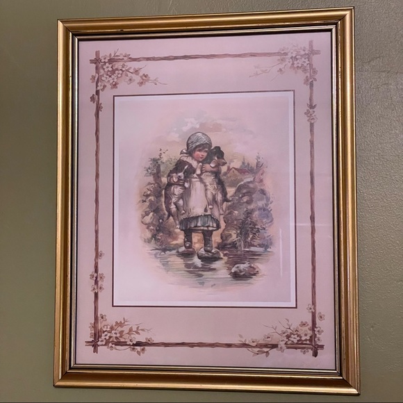 Vintage Girl With Dogs Litho From The Collection of Thomas L.Cathey FRAMED - Picture 7 of 7